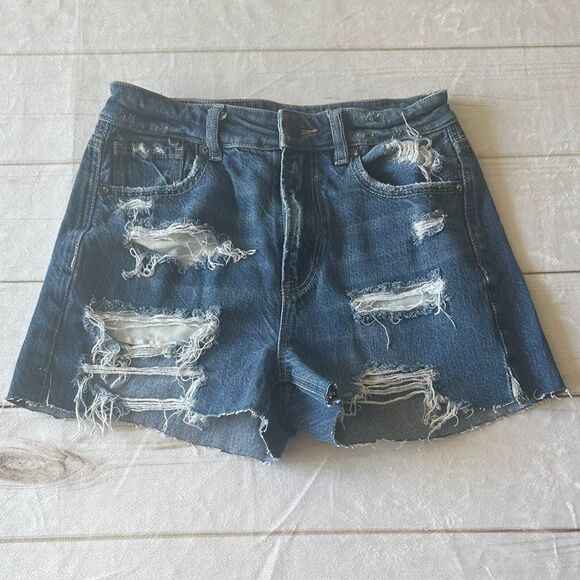 American Eagle Mom Jean Distressed Denim Women Shorts - Picture 1 of 11
